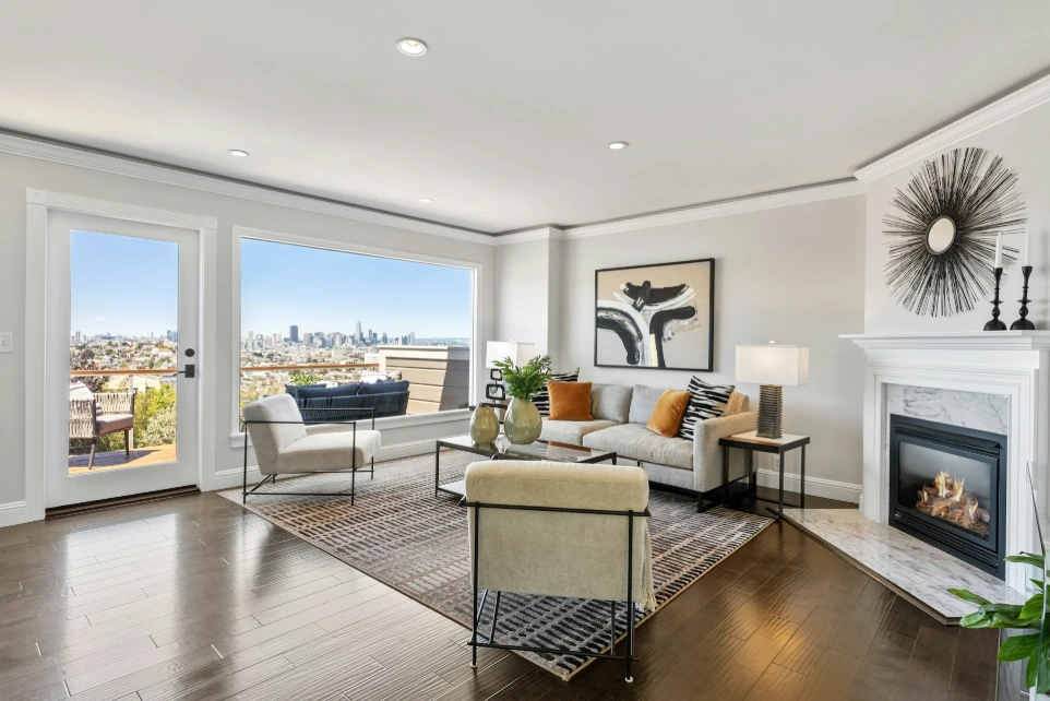 white sofa near glass window